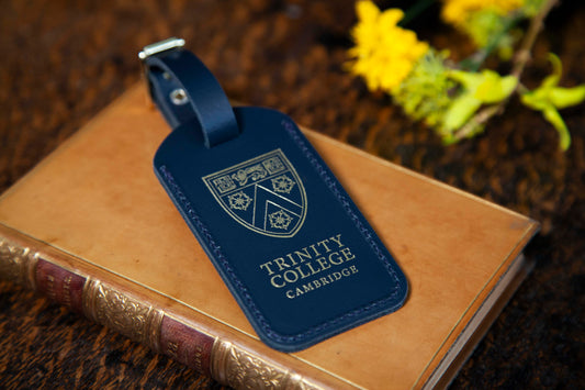 Navy Leather College Luggage Tag, Golden Print