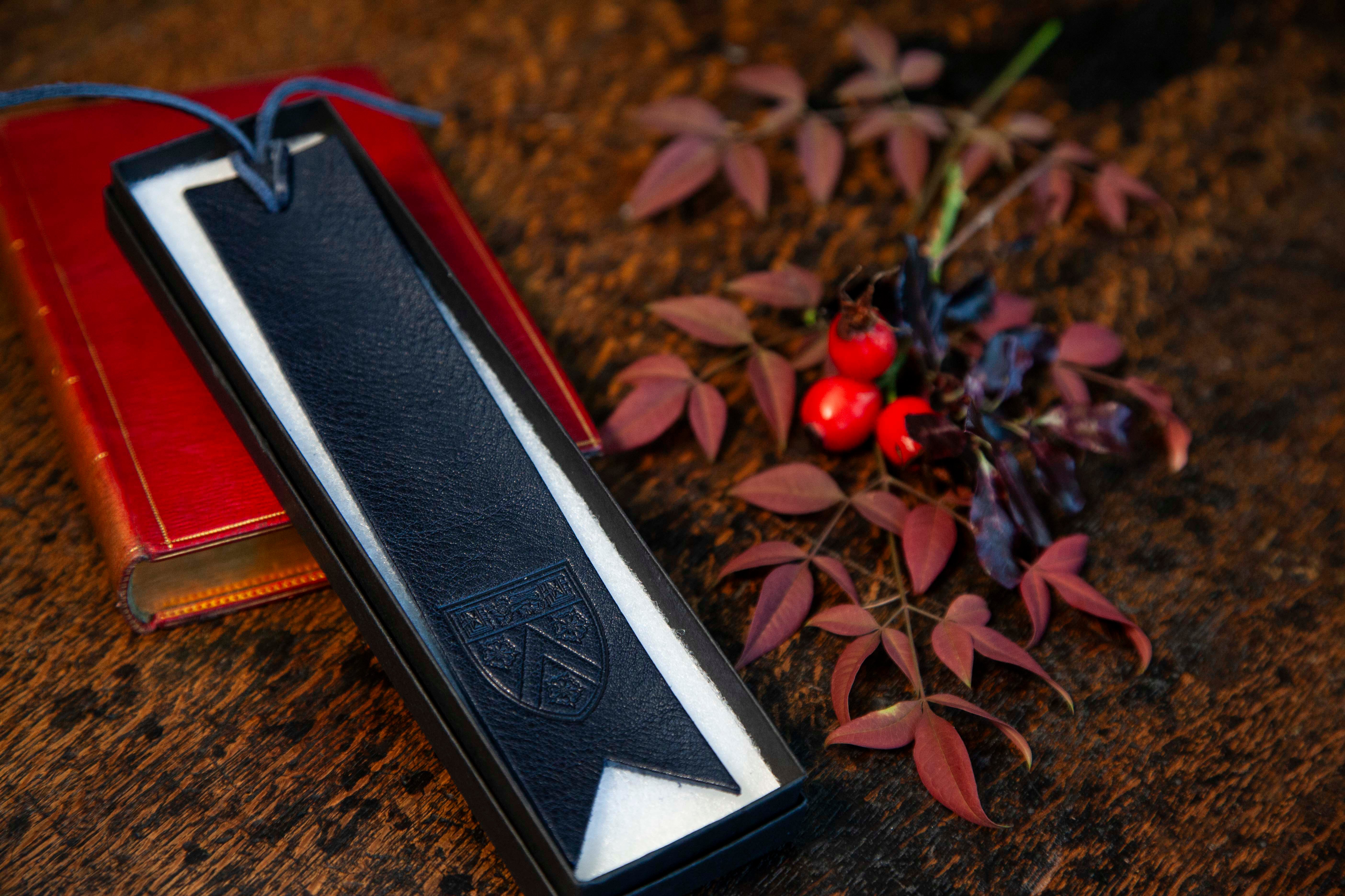 University Bookmark Example College Bookmark, Navy Leather – Trinity Gift Shop