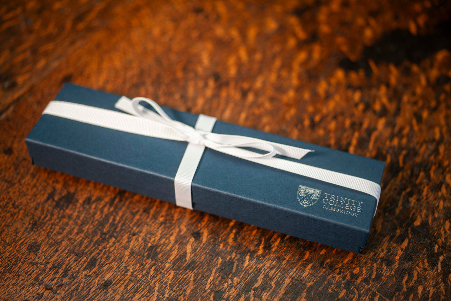 College Bookmark, Navy Leather with Silver Print